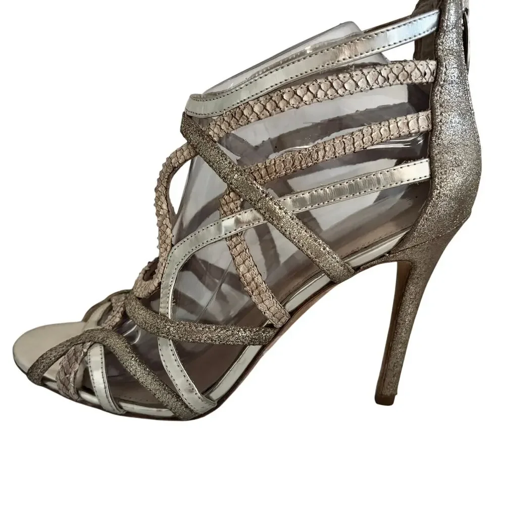 COACH Lancaster Metallic Leather Strappy Cage Gladiator Heel Sandals Luxury 9